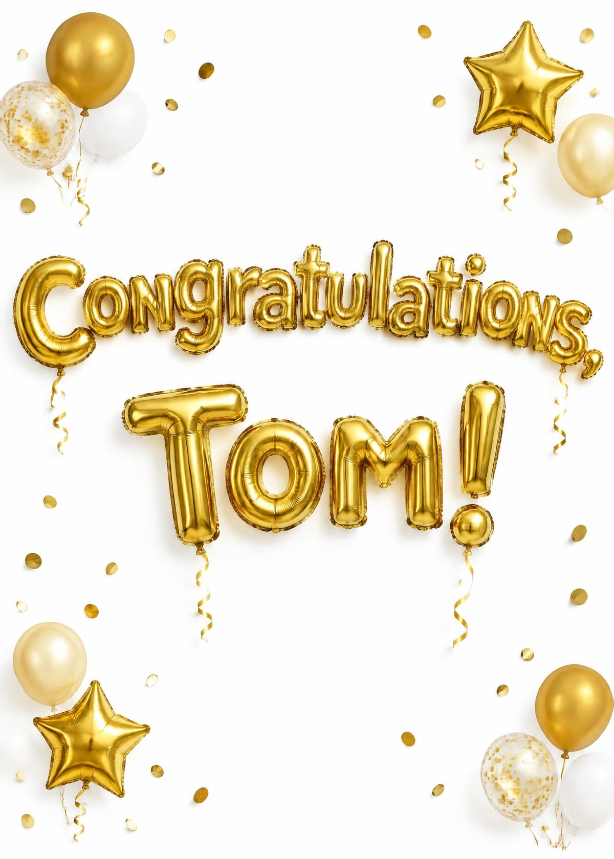 Gold balloon letters personalised card template