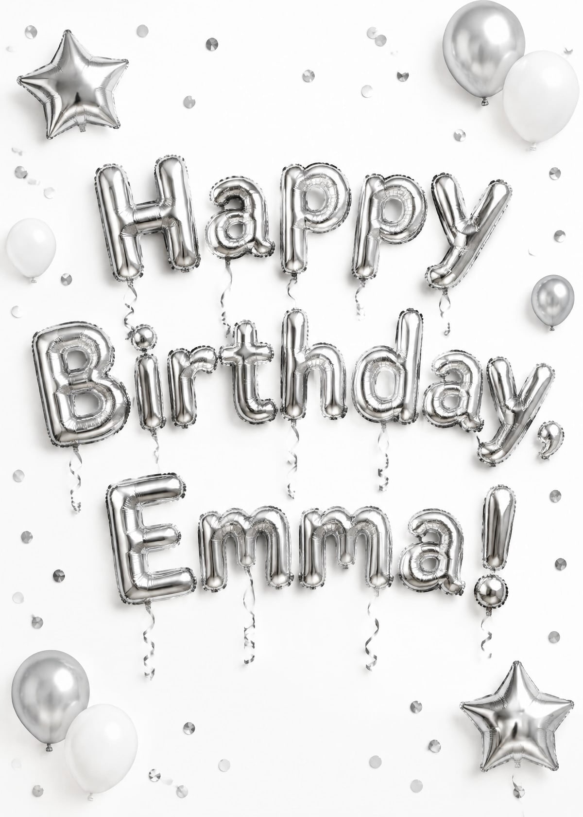 Silver balloon letters personalised card template