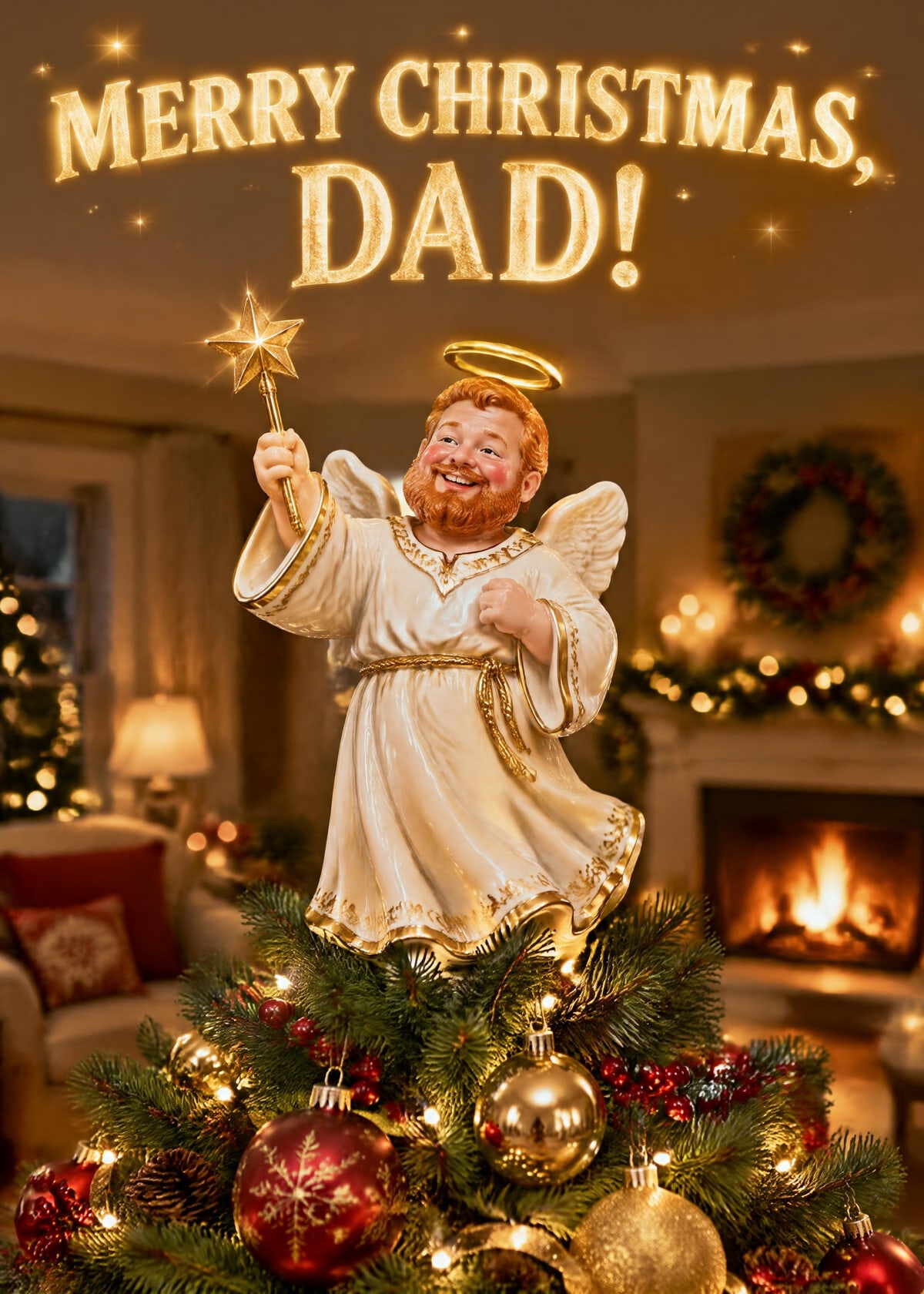 Tree-topper angel personalised card template